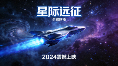 全球热播电影《星际远征》海报 - 宇宙飞船航行在星空之中